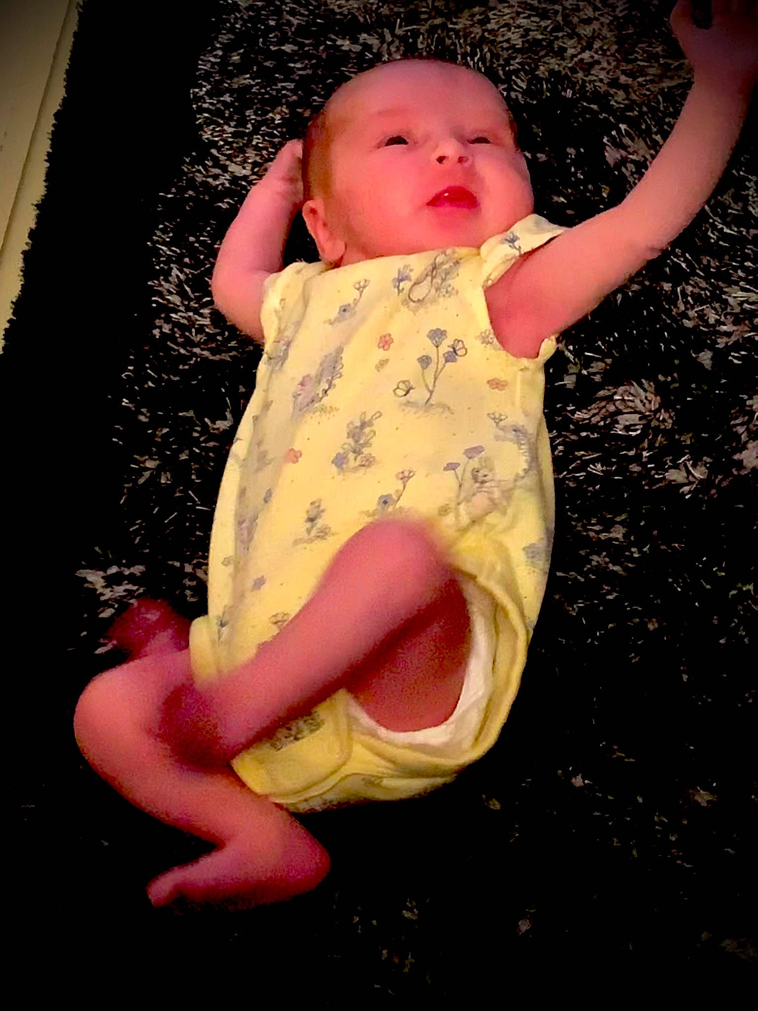 Kiera is registered to the contest to win money with this photo: arm, baby, child, fun, person, pink, sitting, skin, smile, toddler, yellow