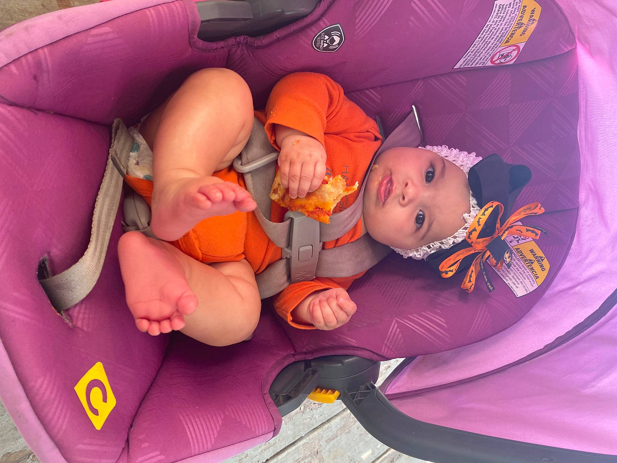 Xavia is registered to the contest to win money with this photo: baby, baby_in_car_seat, baby_products, baby_sleeping, car_seat, child, comfort, fun, headwear, leisure, magenta, orange, person, pink, play, purple, recreation, textile, toddler, toy