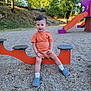 Adelin participe au concours pour gagner de l'argent avec cette photo : child, daylight, fun, happy, nature, orange_clothing, outdoor, park, person, play_equipment, playground, recreation, rocks, shoes, shorts, sitting, slide, smiling, toddler, trees