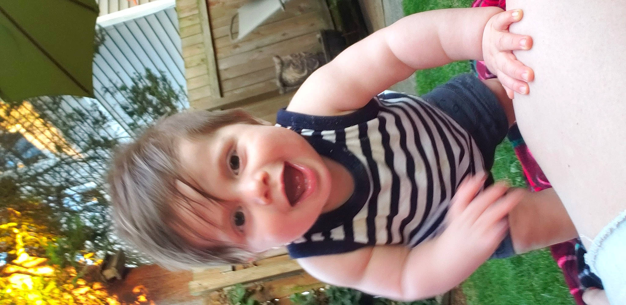 Bronson is registered to the contest to win money with this photo: baby, beauty, cheek, child, face, facial_expression, fun, grass, happy, mammal, nose, people_in_nature, person, plant, smile, snapshot, summer, thumb, toddler, tree