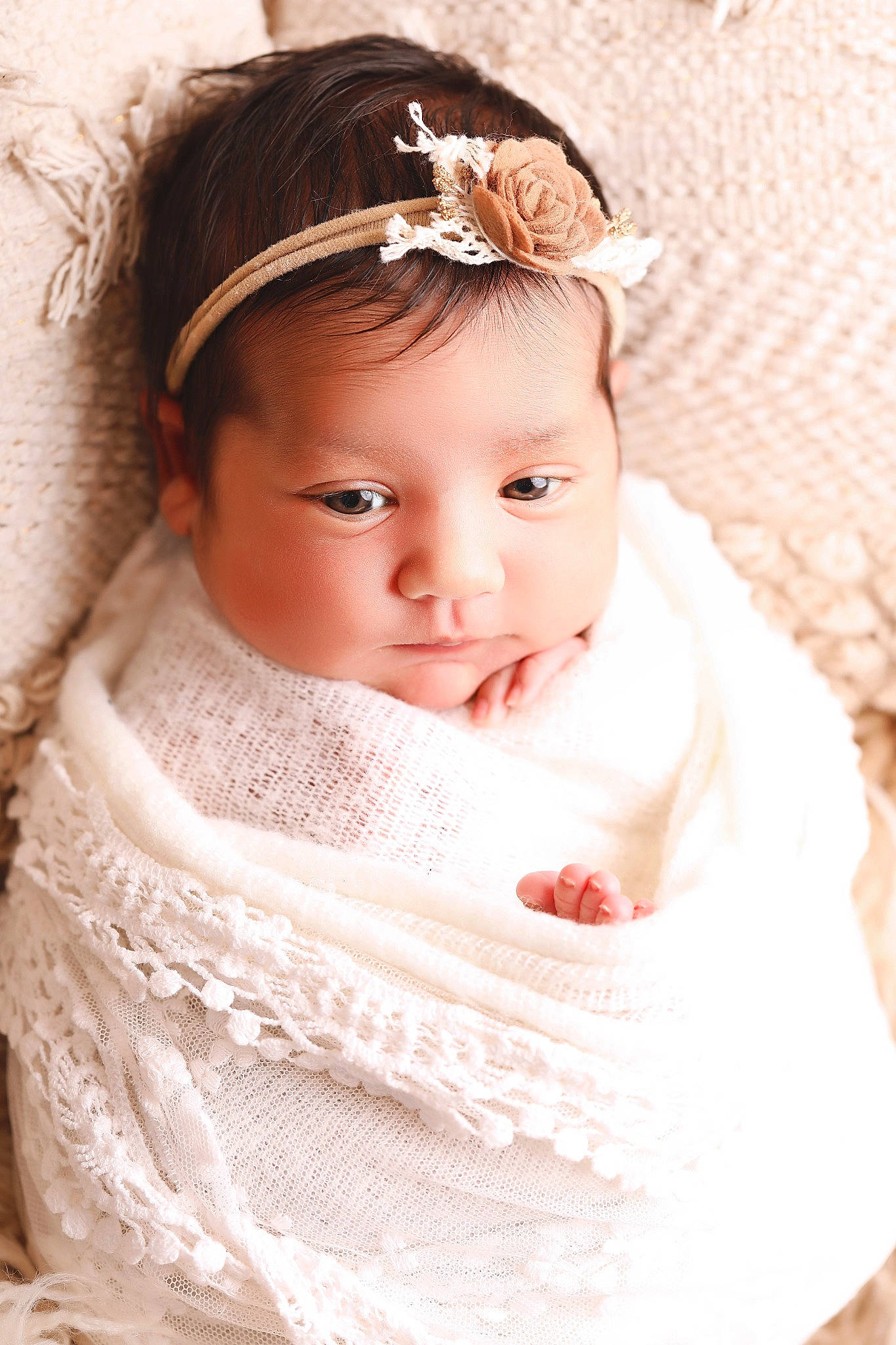 Alicia participe au concours pour gagner de l'argent avec cette photo : baby_toddler_clothing, bridal_accessory, cheek, chin, dress, embellishment, eye, eyelash, flash_photography, happy, head, headgear, iris, lip, neck, person, pink, skin, sleeve, textile