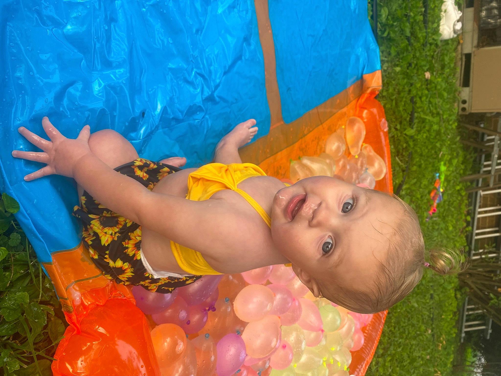 Nellie is registered to the contest to win money with this photo: baby, baby_products, baby_toddler_clothing, chest, child, event, fun, grass, happy, leisure, party, pattern, people_in_nature, person, plastic, play, recreation, sitting, smile, toddler