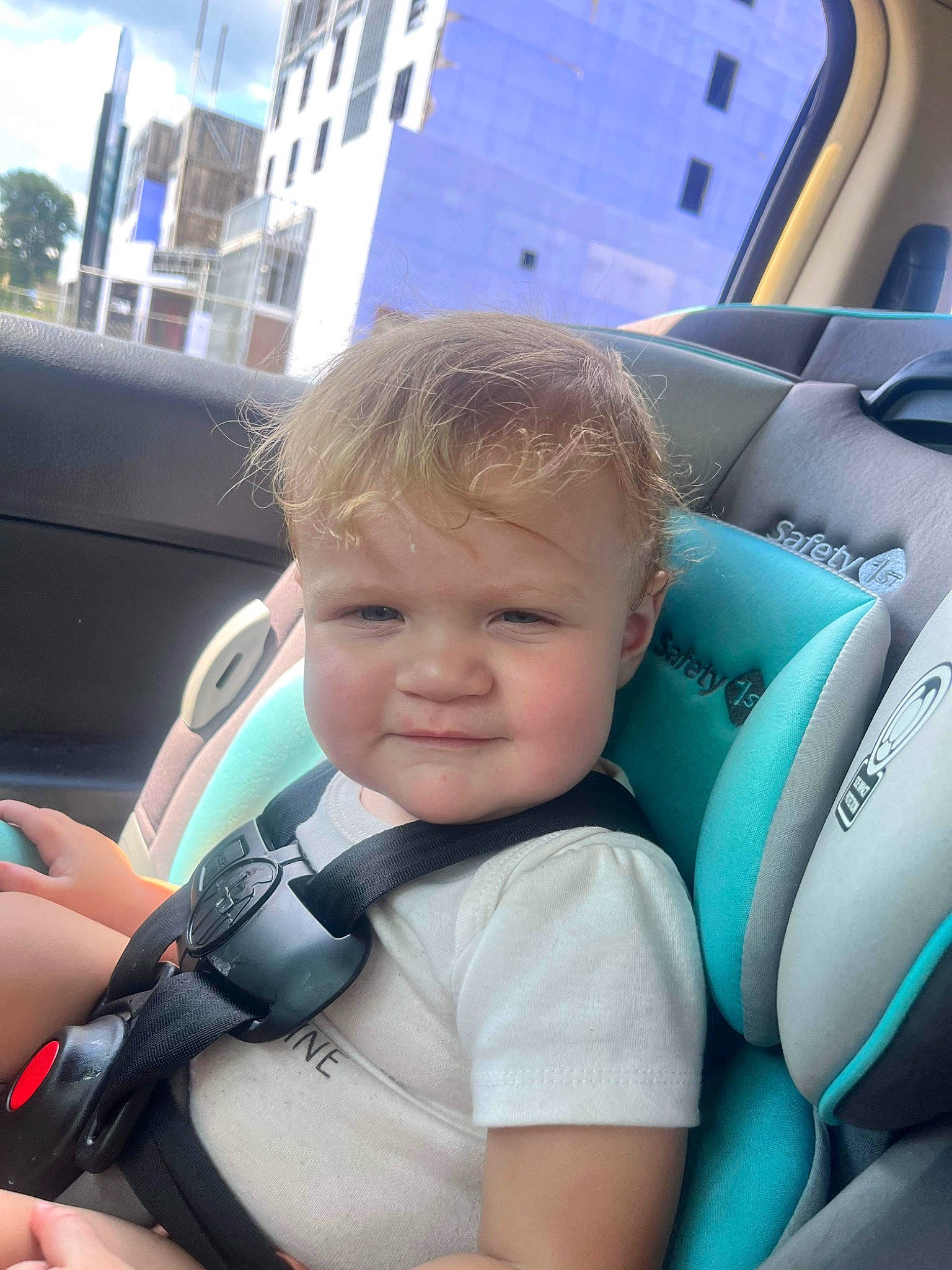 Nellie joined the competition — help win amazing prizes! auto_part, automotive_design, automotive_exterior, baby, baby_products, blue, car_seat, car_seat_cover, child, comfort, electric_blue, family_car, leisure, motor_vehicle, person, skin, steering_wheel, toddler, vehicle_door, window