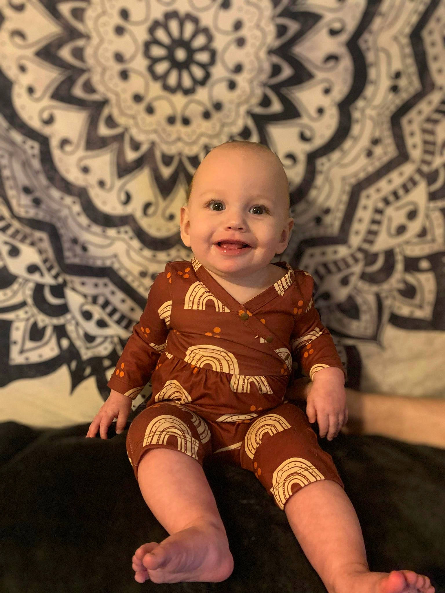 Amelia-mae joined the competition — help win amazing prizes! baby, baby_toddler_clothing, cheek, comfort, eye, flash_photography, flooring, happy, head, human_leg, iris, joy, knee, pattern, person, sitting, skin, sleeve, smile, thigh