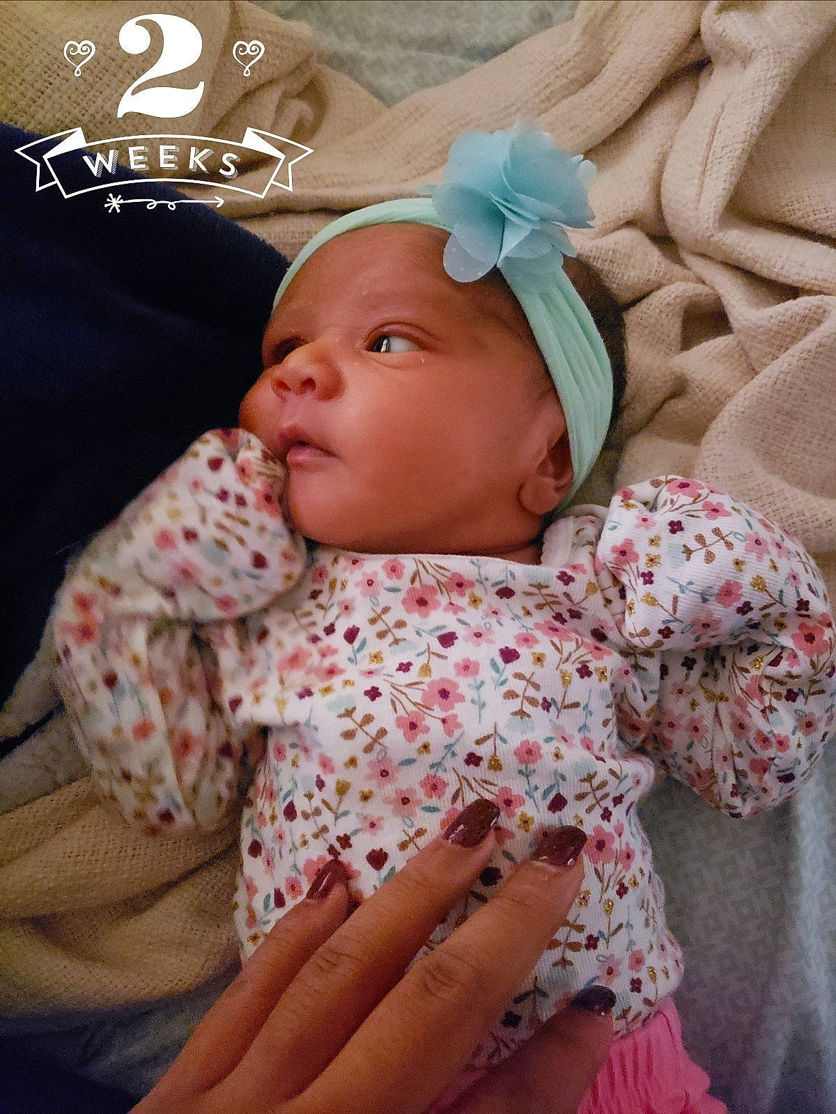 Maria joined the competition — help win amazing prizes! baby, baby_toddler_clothing, birth, cheek, child, ear, hair_accessory, head, headgear, pattern, person, pink, skin, toddler