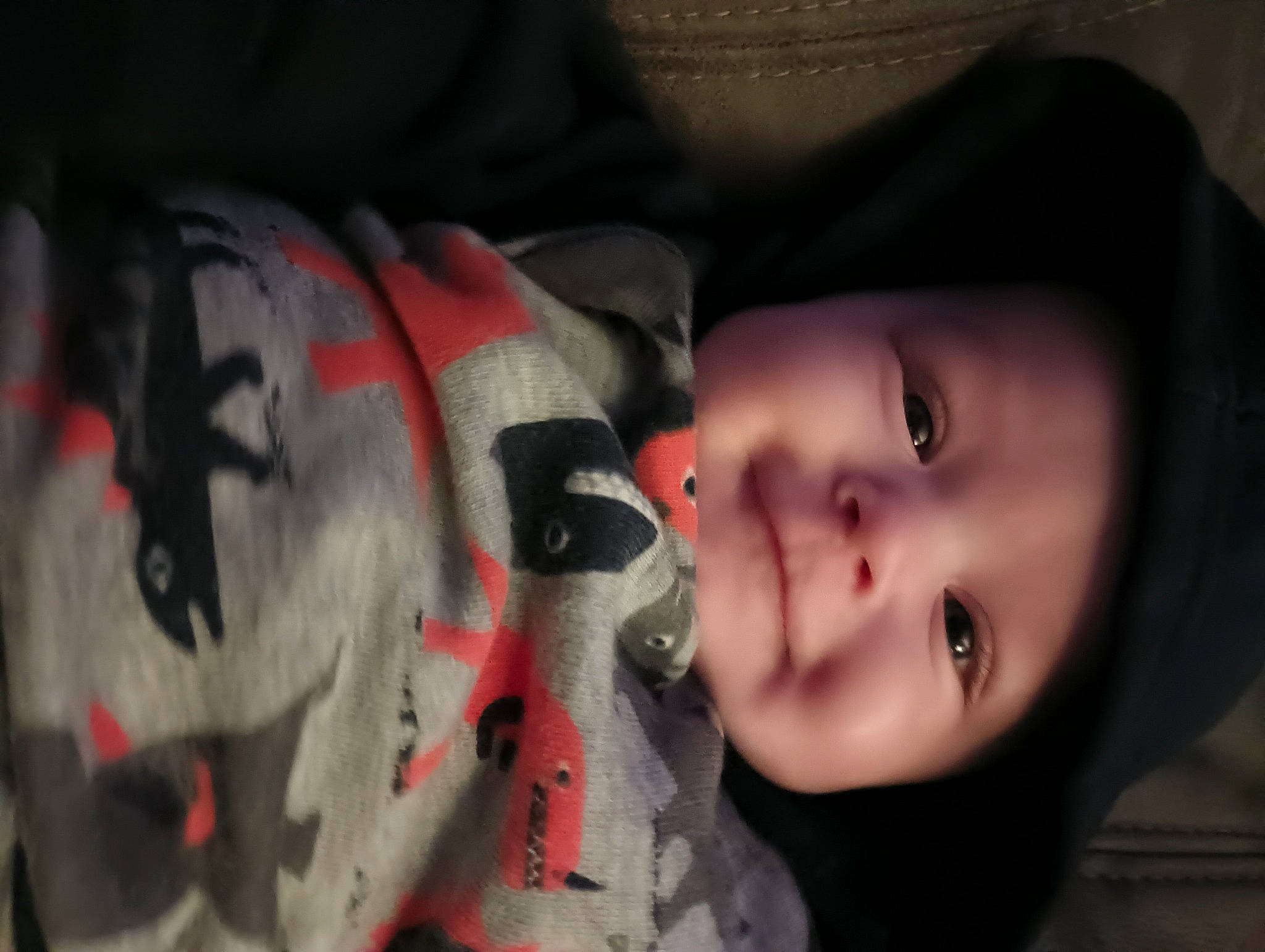 Damian is registered to the contest to win money with this photo: baby, baby_toddler_clothing, carmine, cheek, child, darkness, eye, eyelash, flash_photography, flesh, fun, happy, headwear, lip, mouth, nose, pattern, person, portrait_photography, sleeve