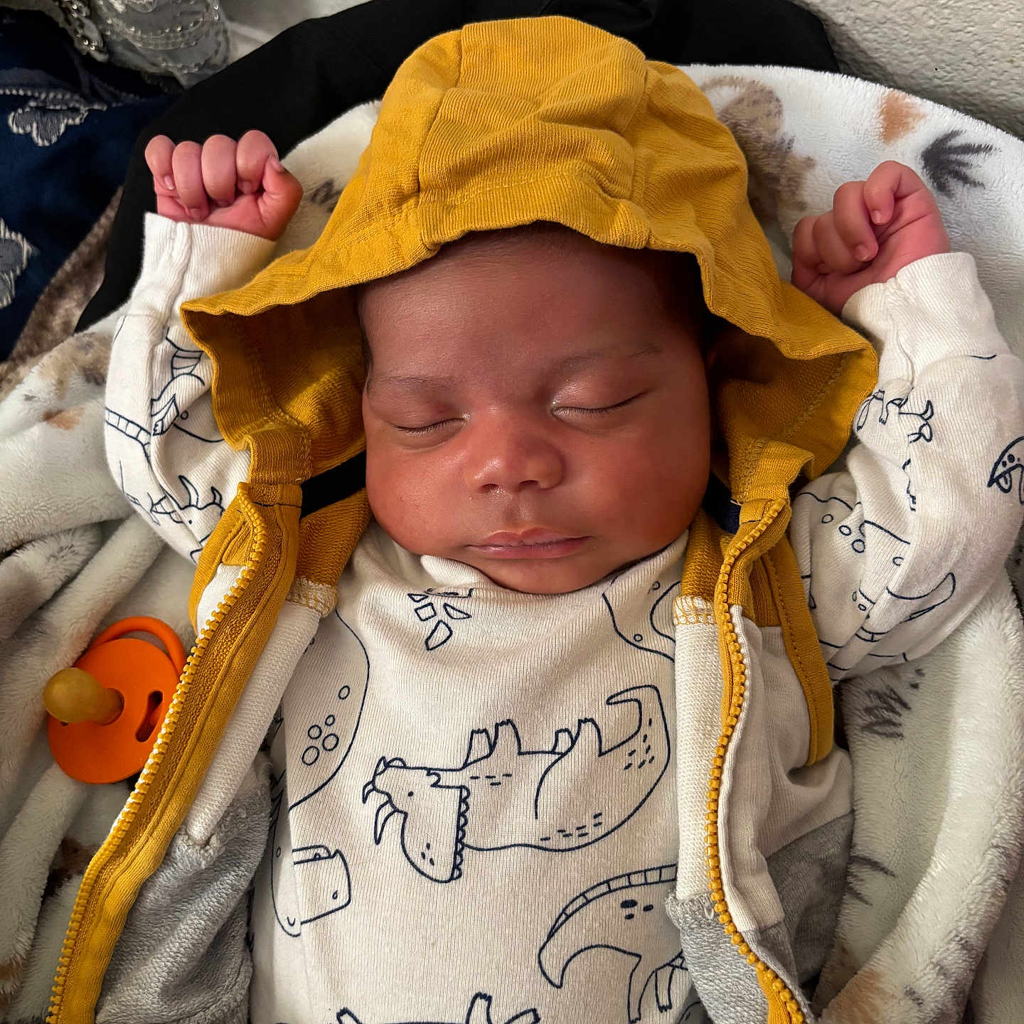Ziyon is registered to the contest to win money with this photo: baby, bed, blanket, clothing, coat, face, furniture, hat, head, hood, hoodie, jacket, knitwear, newborn, person, photography, portrait, sleeping, sweater, sweatshirt