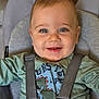 Timéo participe au concours pour gagner de l'argent avec cette photo : baby, child, smile, blue_eyes, dinosaur_print, car_seat, seatbelt, green_shirt, infant, happy, cute, portrait, indoors, childhood, closeup, person, baby_face, young_child, safety, seat_harness