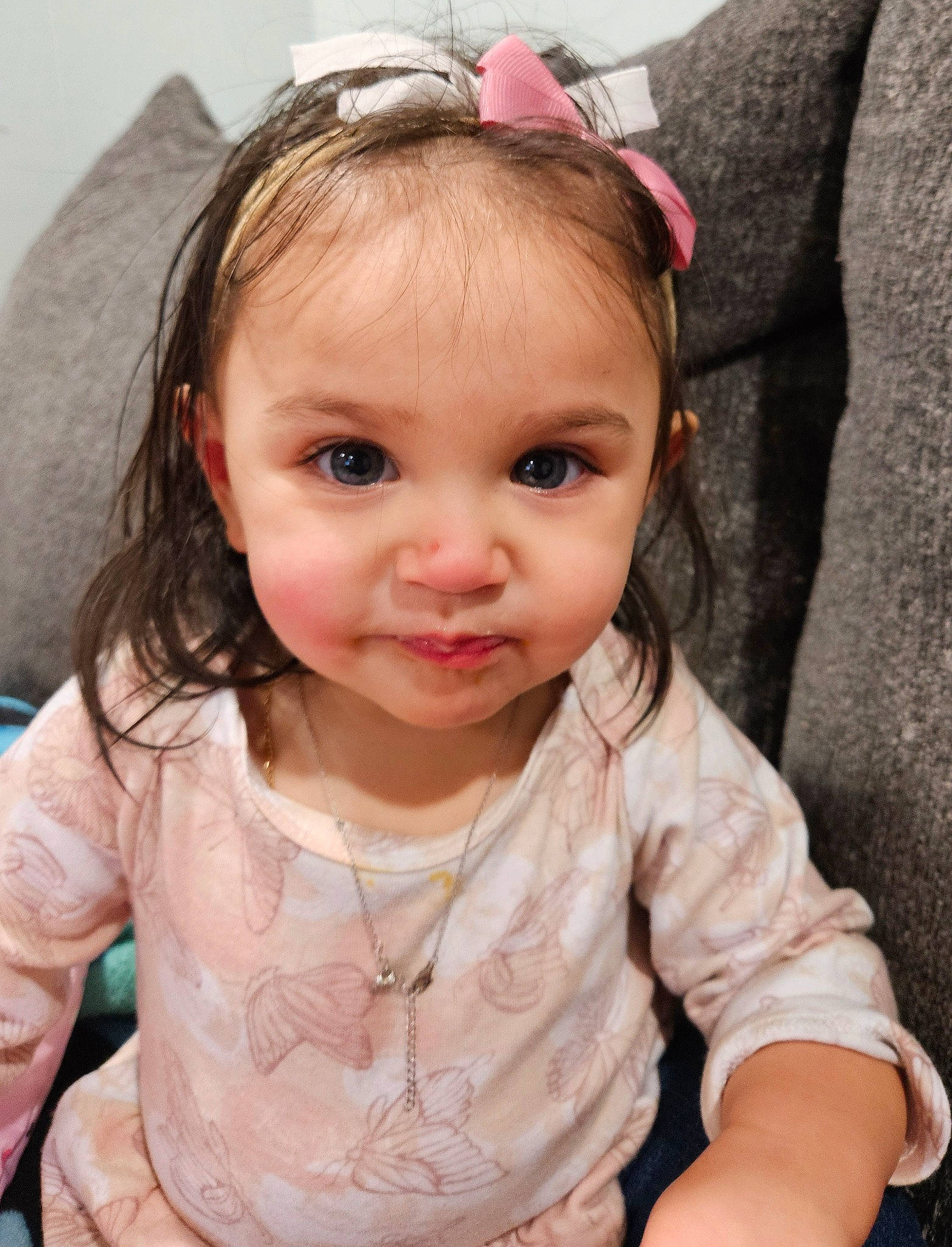 Athena joined the competition — help win amazing prizes! baby, baby_toddler_clothing, cheek, child, chin, dress, ear, eyelash, happy, head, headpiece, iris, lip, mouth, neck, nose, person, pink, skin, sleeve