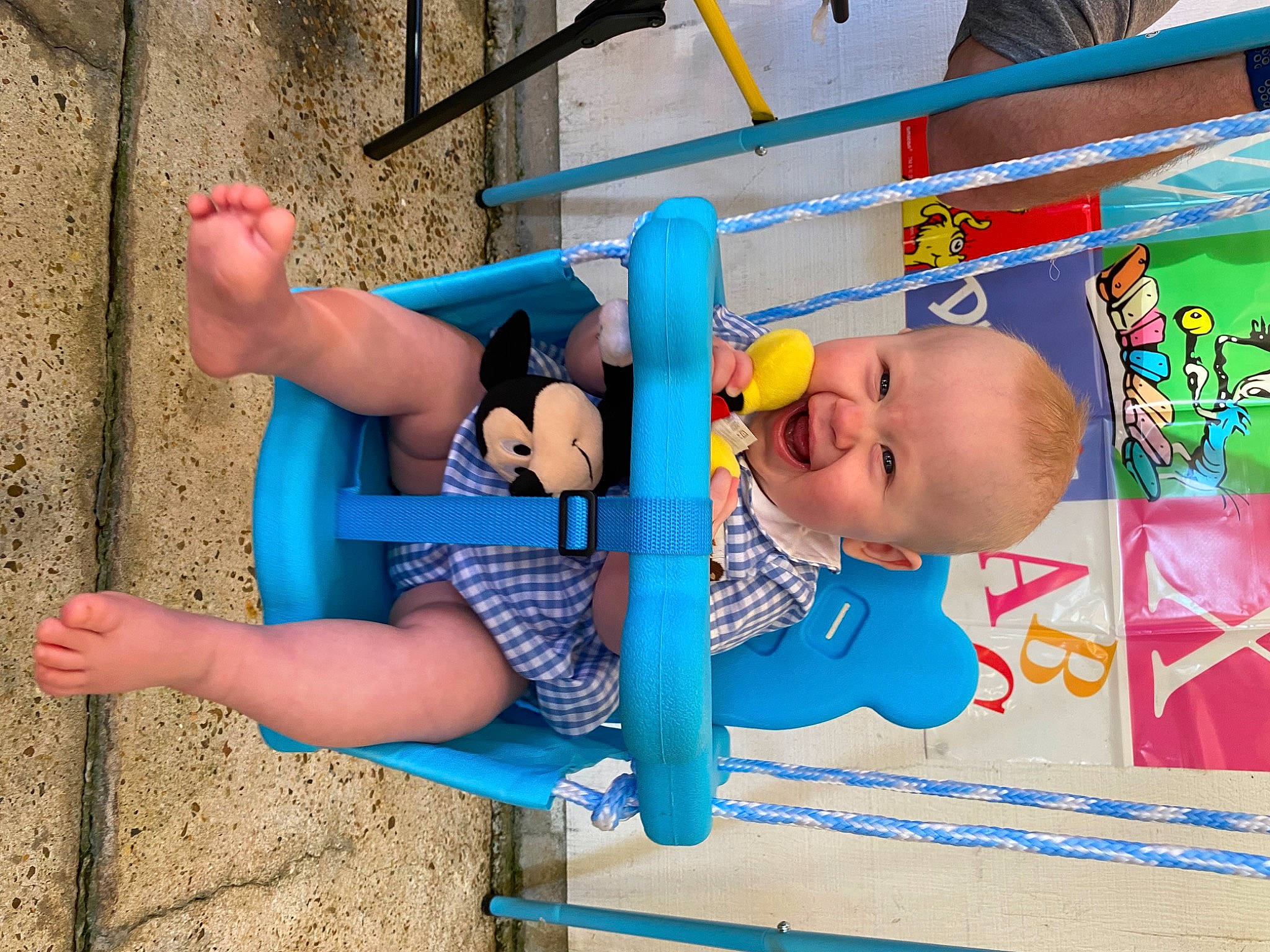 Remington joined the competition — help win amazing prizes! baby, blue, chest, child, city, elbow, electric_blue, foot, fun, human_leg, human_settlement, leisure, orange, person, play, recreation, room, shorts, thigh, toddler