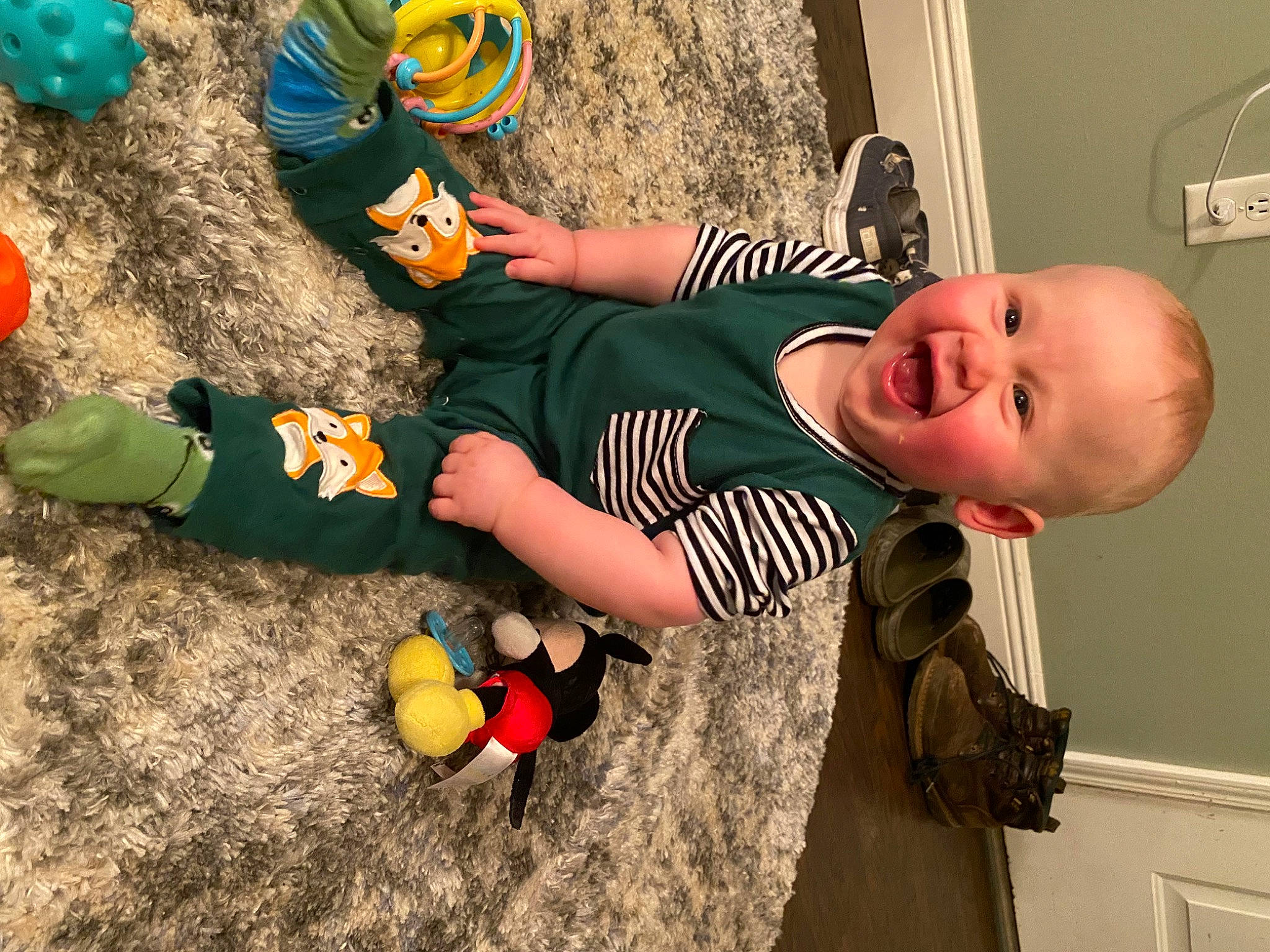 Remington joined the competition — help win amazing prizes! arm, baby, baby_products, baby_toddler_clothing, baby_toys, ball, child, fun, happy, mammal, orange, person, personal_protective_equipment, play, player, smile, sports, t_shirt, thigh, toddler