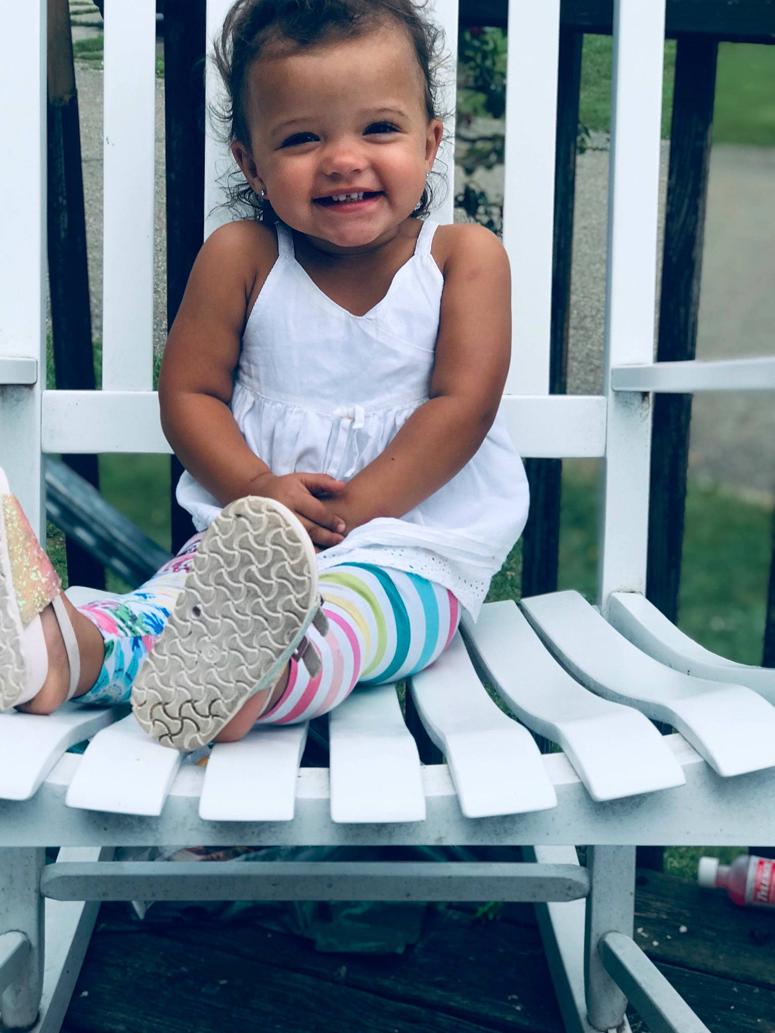 Aliza joined the competition — help win amazing prizes! baby_toddler_clothing, blue, child, electric_blue, hairstyle, happy, joy, leisure, outdoor_furniture, people, person, photograph, public_space, recreation, sleeve, smile, sock, summer, t_shirt, thigh