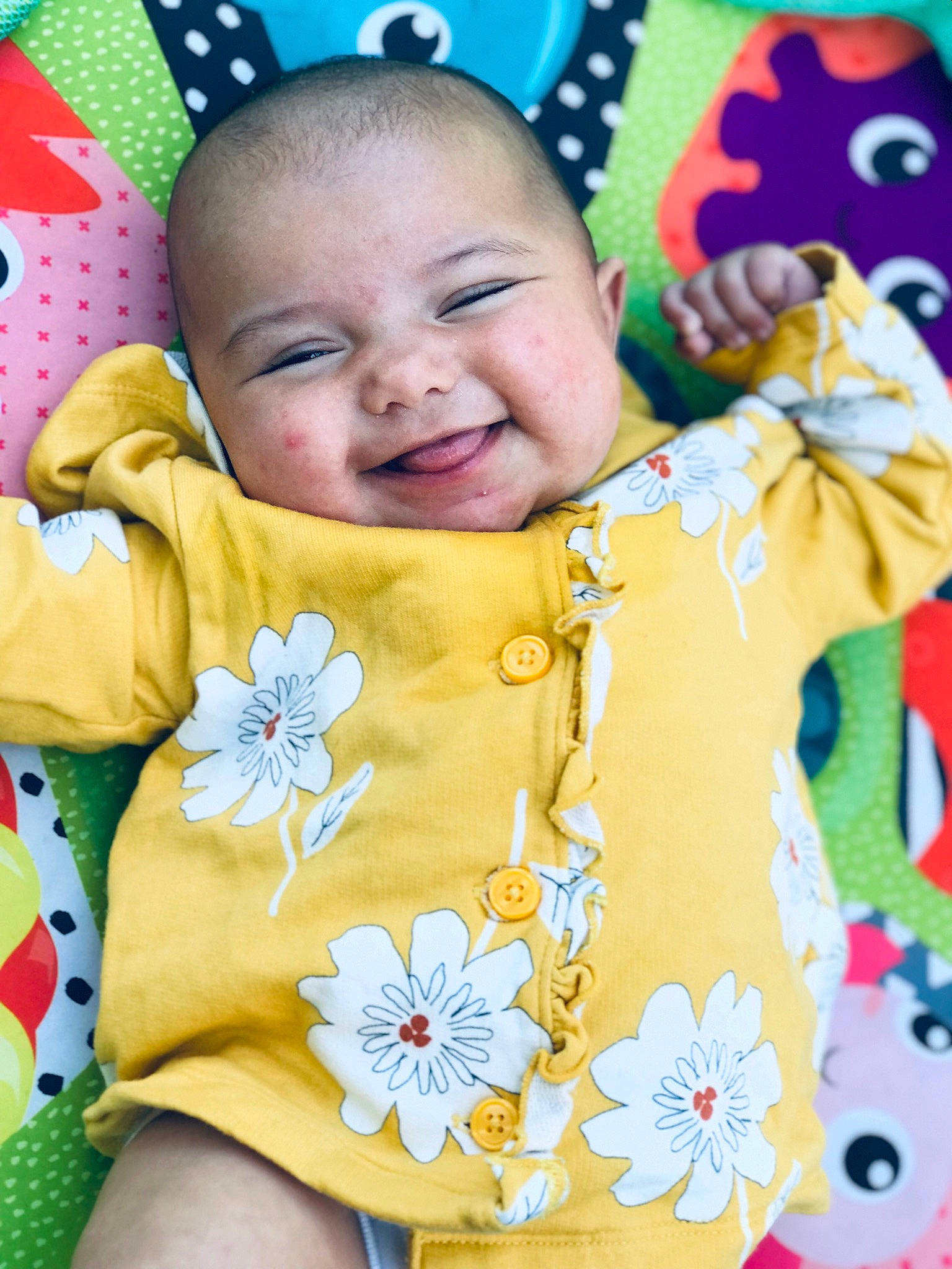 Amaya joined the competition — help win amazing prizes! baby, baby_toddler_clothing, beauty, blue, cheek, child, face, facial_expression, finger, flower, green, happy, head, joy, people_in_nature, person, skin, smile, textile, toddler