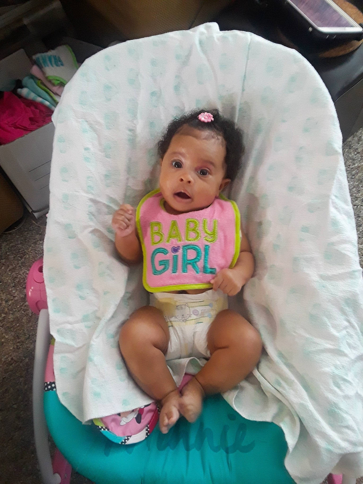 Kaii is registered to the contest to win money with this photo: baby, child, person, pink, product, sitting, skin, surprise, toddler