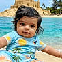 Viansh is registered to the contest to win money with this photo: baby, beach, blue_sky, child, clothing, cute, holiday, ocean, outdoor, portrait, sand, sandcastle, shirt, shorts, smiling, sunny, trees, tropical, vacation, water