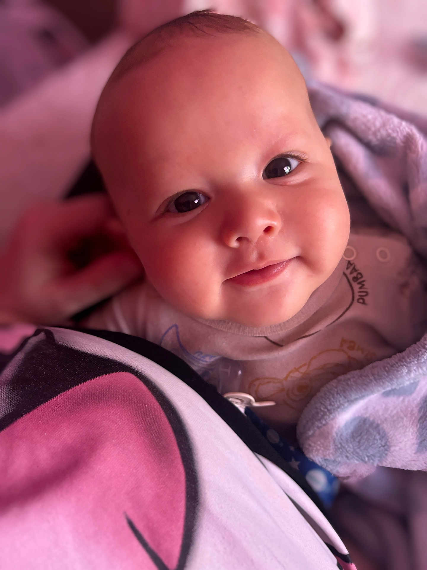 Konrad joined the competition — help win amazing prizes! baby, infant, face, smile, blanket, cozy, closeup, cute, child, person, soft_focus, indoors, wearing_clothes, portrait, young, skin, happy, head, expression, wrapped