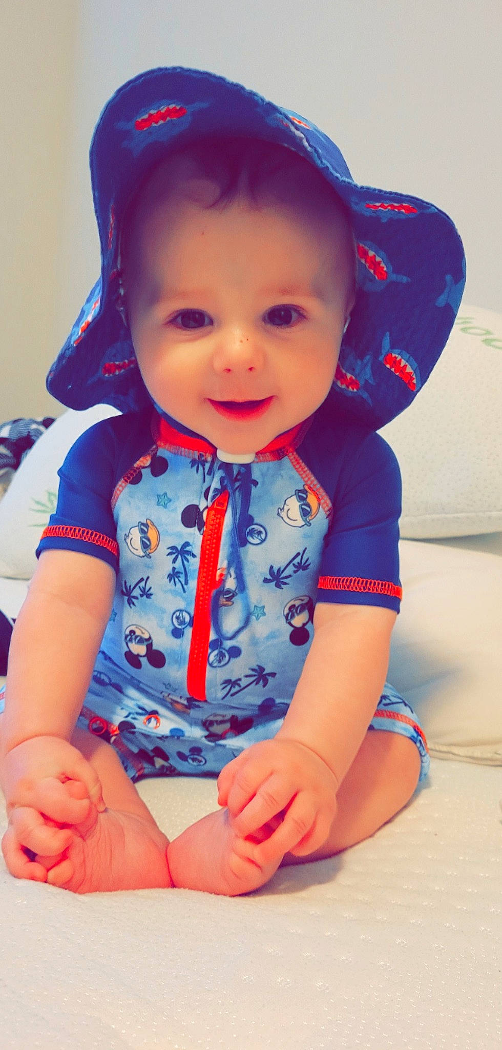 Jaxen joined the competition — help win amazing prizes! baby, baby_products, baby_toddler_clothing, blue, cheek, child, comfort, electric_blue, facial_expression, finger, fun, happy, person, pink, play, sitting, skin, sleeve, smile, standing