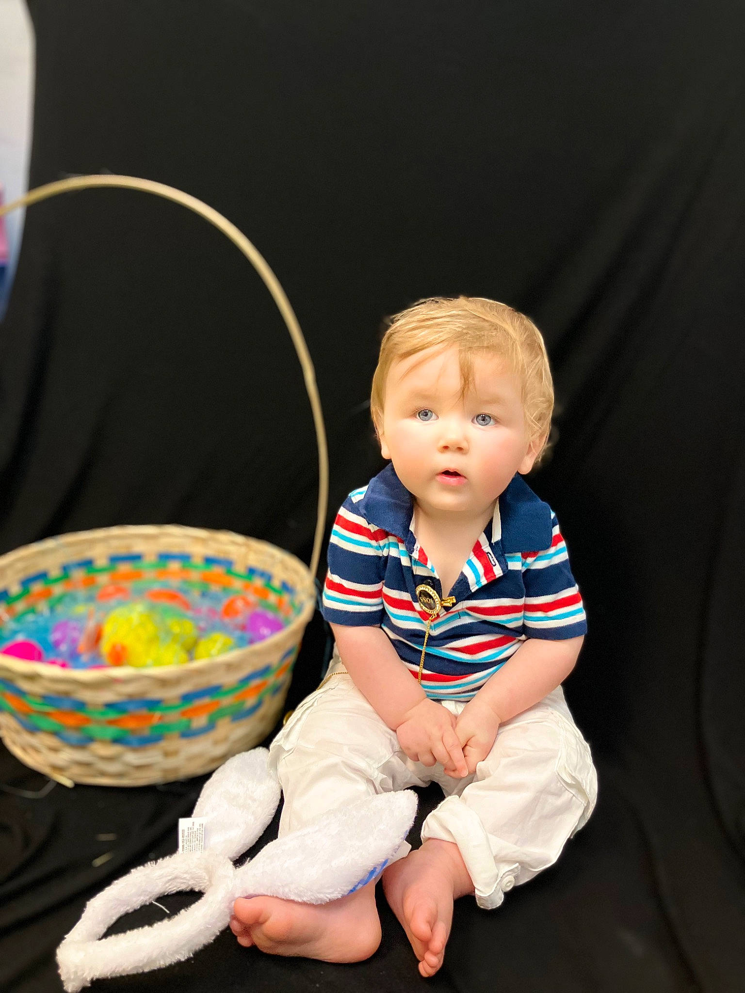 Liam joined the competition — help win amazing prizes! baby, baby_products, baby_toddler_clothing, basket, child, circle, comfort, event, flash_photography, fun, happy, pattern, person, portrait_photography, sitting, sleeve, sock, sports_toy, storage_basket, t_shirt