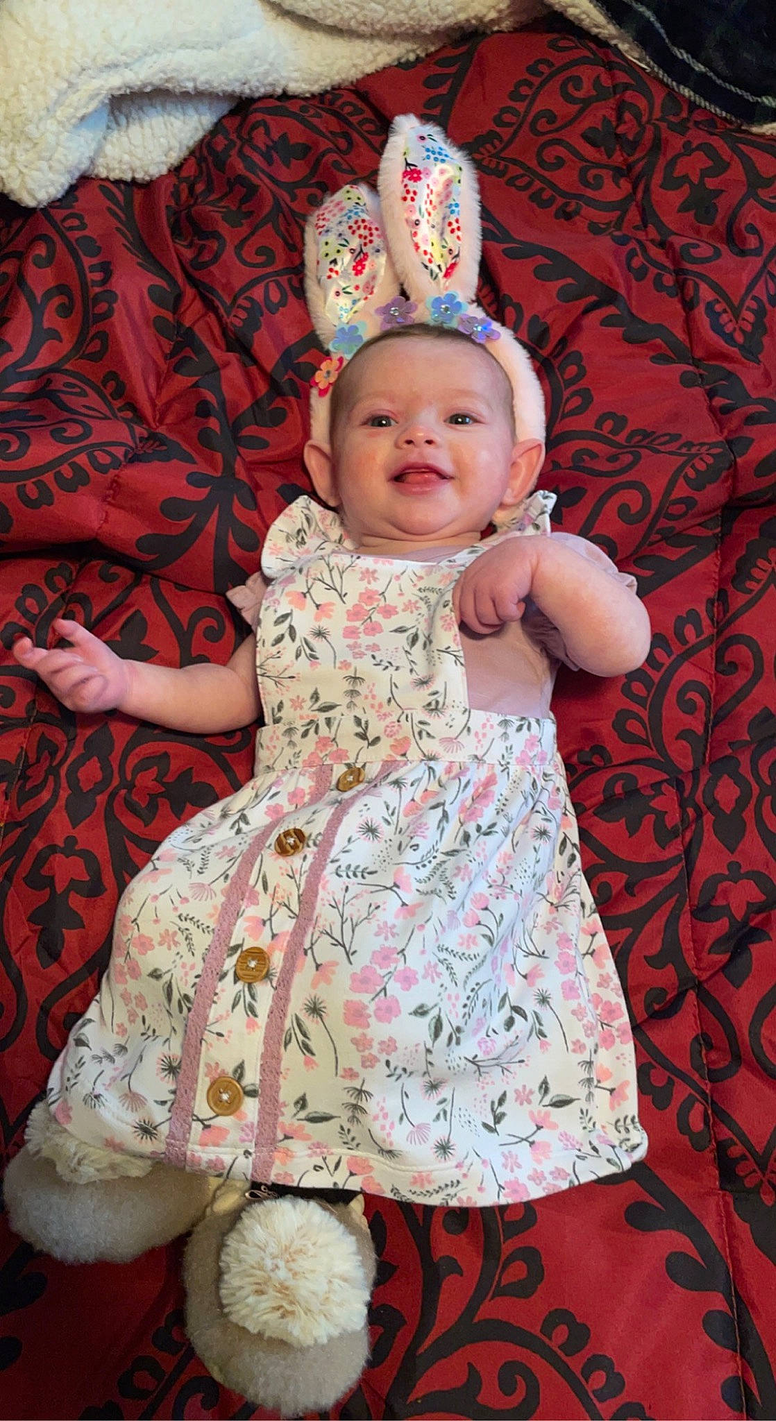 Paisley is registered to the contest to win money with this photo: baby, baby_toddler_clothing, beauty, cheek, child, day_dress, dress, finger, happy, headgear, joy, magenta, one_piece_garment, pattern, person, pink, purple, skin, sleeve, smile