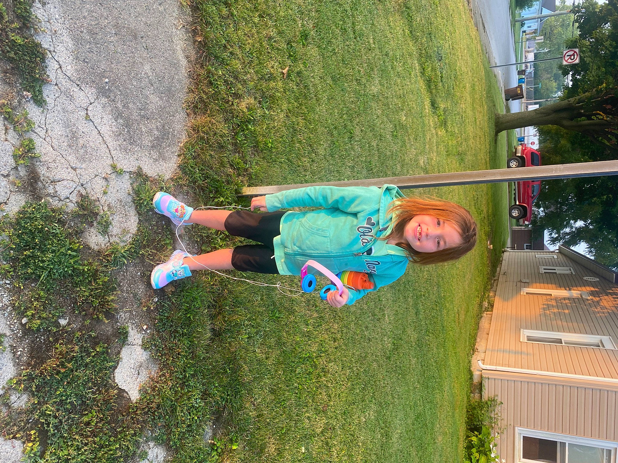 Piper joined the competition — help win amazing prizes! child, fun, grass, green, groundcover, joy, landscape, lawn, leisure, people_in_nature, person, plant, play, recreation, shadow, shrub, toddler, tree, walking_shoe, window