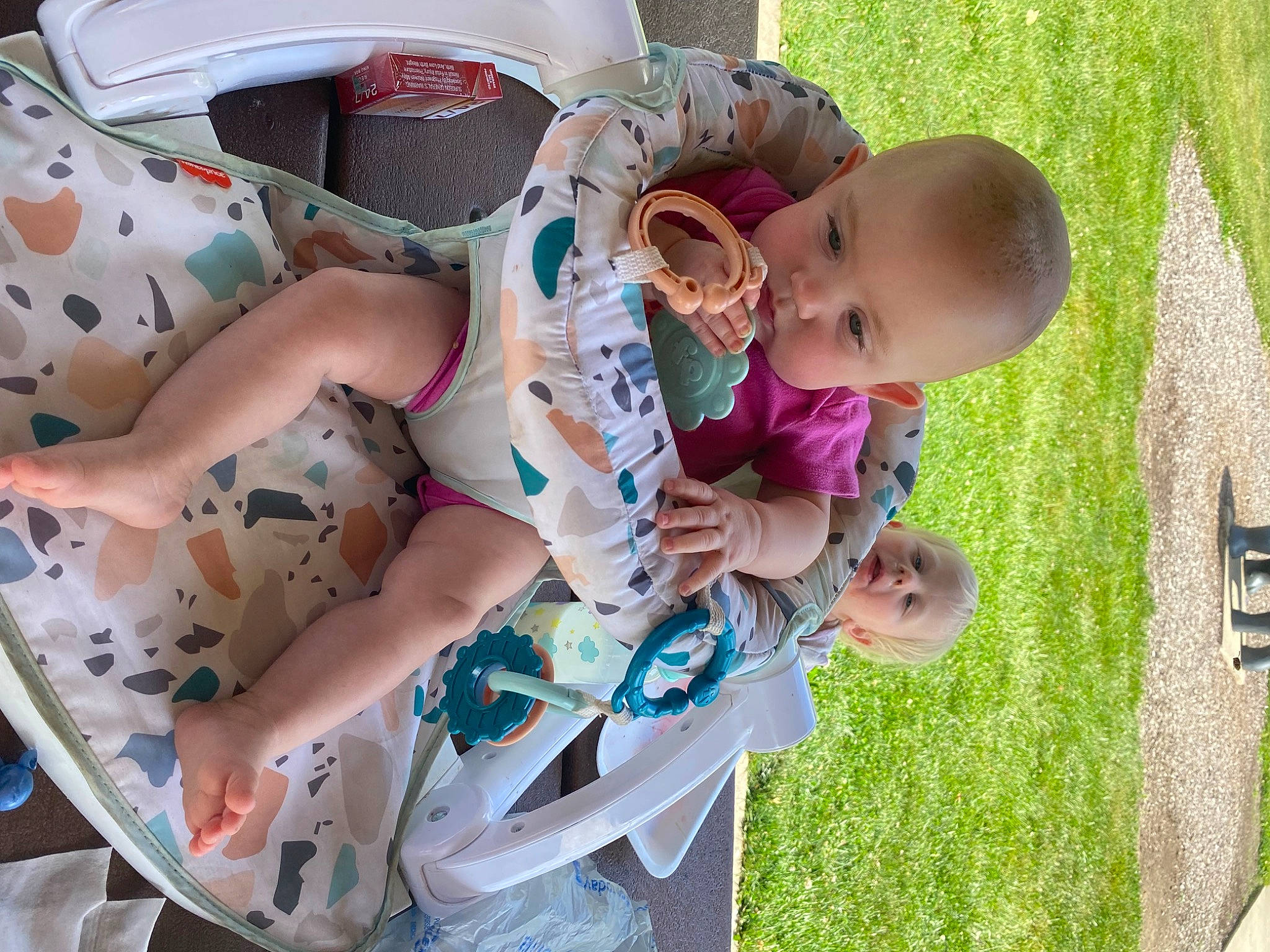 Scarlett joined the competition — help win amazing prizes! baby, baby_products, baby_toddler_clothing, child, fun, grass, happy, hat, leisure, pattern, people_in_nature, person, pink, plant, play, recreation, sunglasses, thigh, toddler, vacation