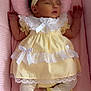baby, bows, child, cozy, cushion, cute, dress, hands, headband, infant, lace, legs, pink, portrait, resting, sleeping, socks, soft, white, yellow
