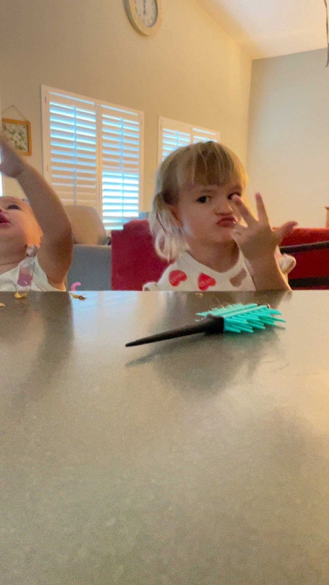 Piper joined the competition — help win amazing prizes! arm, baby, chair, child, desk, eyelash, finger, flooring, fun, hand, leisure, person, play, room, sitting, t_shirt, table, tableware, toddler, window