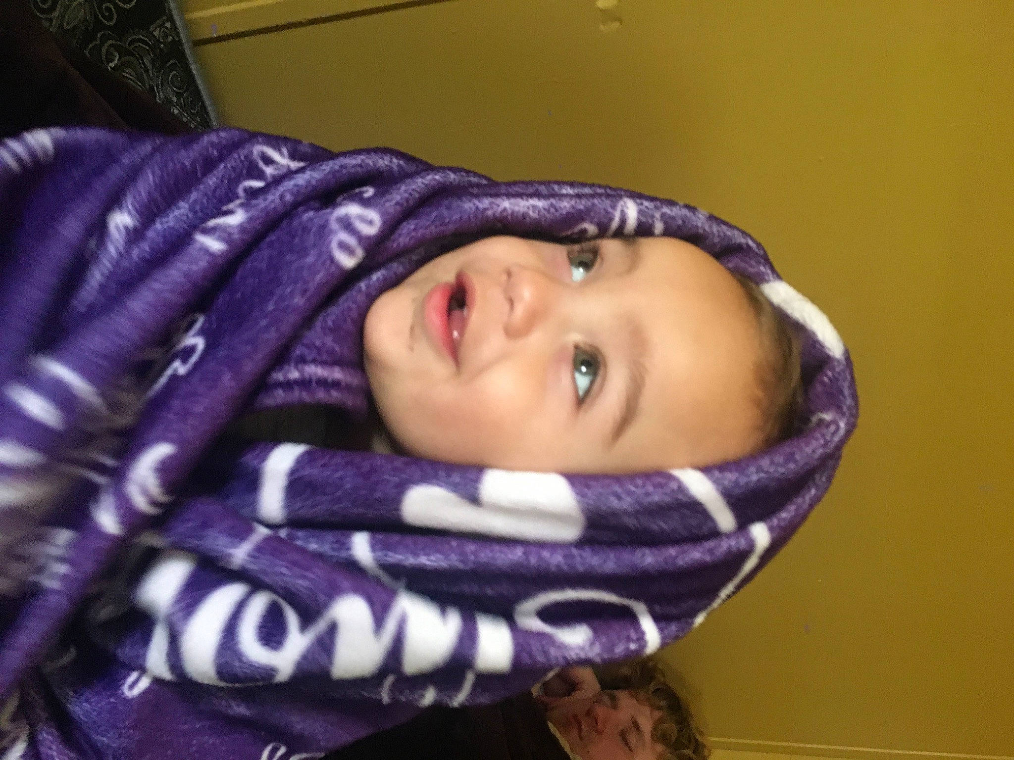 Mason Malachi joined the competition — help win amazing prizes! baby, baby_products, black_hair, cheek, comfort, electric_blue, eyebrow, eyelash, fashion_accessory, happy, jacket, lip, magenta, nose, person, personal_protective_equipment, purple, scarf, toddler, tree