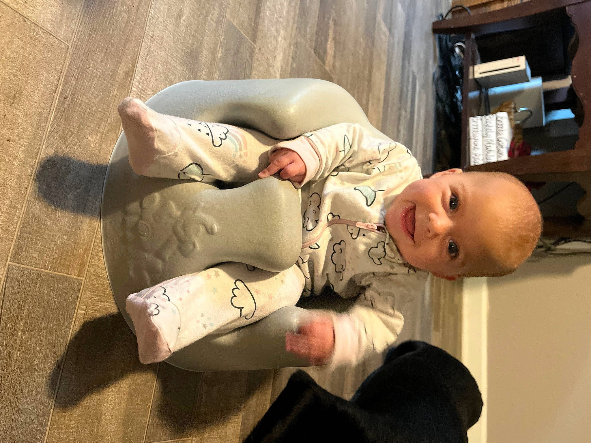 Brooklynne joined the competition — help win amazing prizes! baby, carmine, child, comfort, elbow, flooring, foot, fur, human_leg, joy, knee, nap, person, room, sitting, smile, sock, thigh, toddler, tree