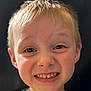 child, boy, smile, face, portrait, happy, blonde_hair, teeth, green_shirt, closeup, expression, person, cute, young, casual, childhood, human, head, innocence, joy