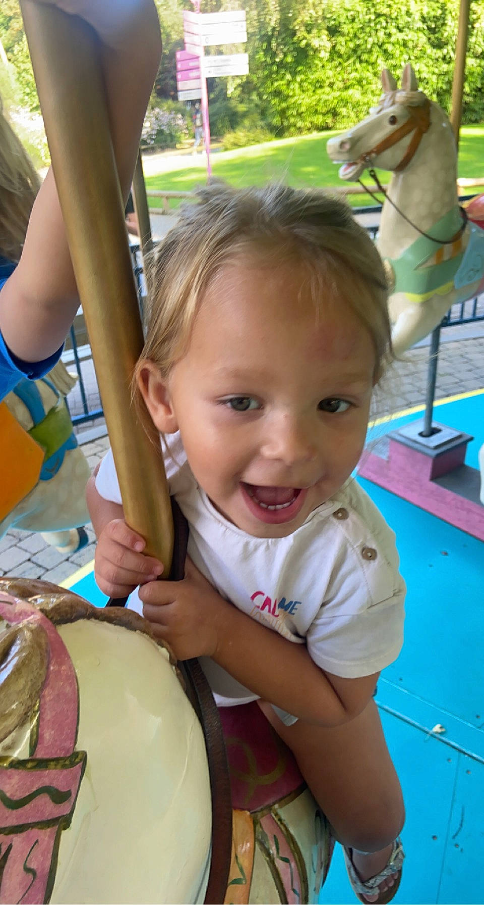 Rose a rejoint le concours — aidez-le/la à gagner de superbes lots ! chair, child, city, event, fun, grass, happy, horse, leisure, mammal, outdoor_play_equipment, person, play, playground, recreation, sitting, skin, smile, snapshot, toddler