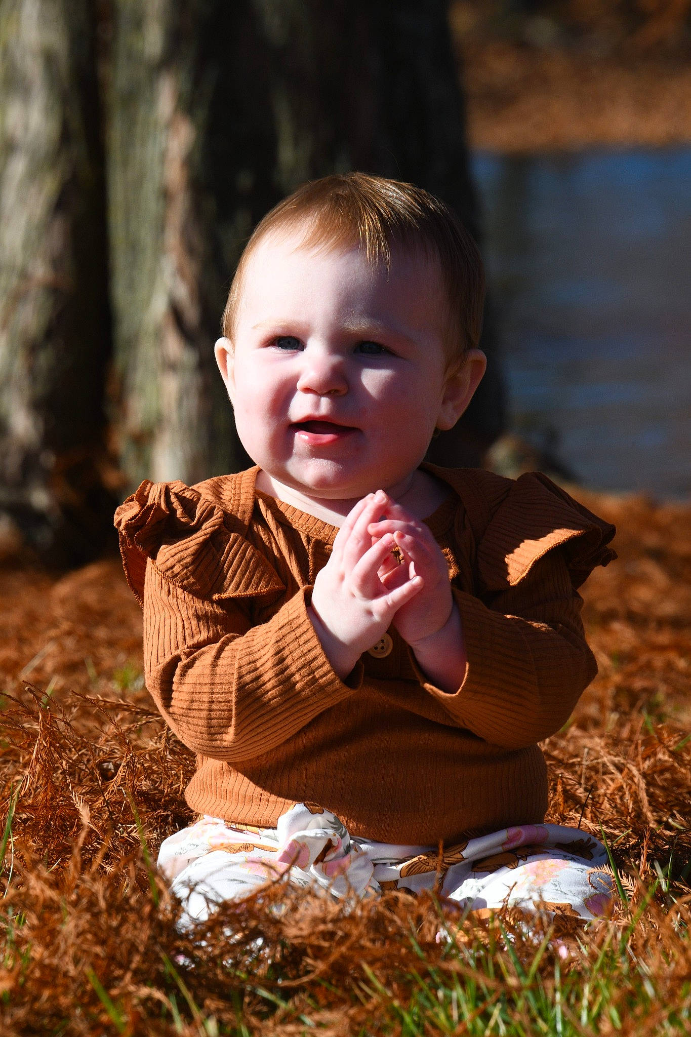 Cassidy joined the competition — help win amazing prizes! baby, baby_toddler_clothing, cheek, eye, finger, flash_photography, gesture, grass, hand, happy, head, leaf, nose, people_in_nature, person, plant, smile, sunlight, toddler, tree