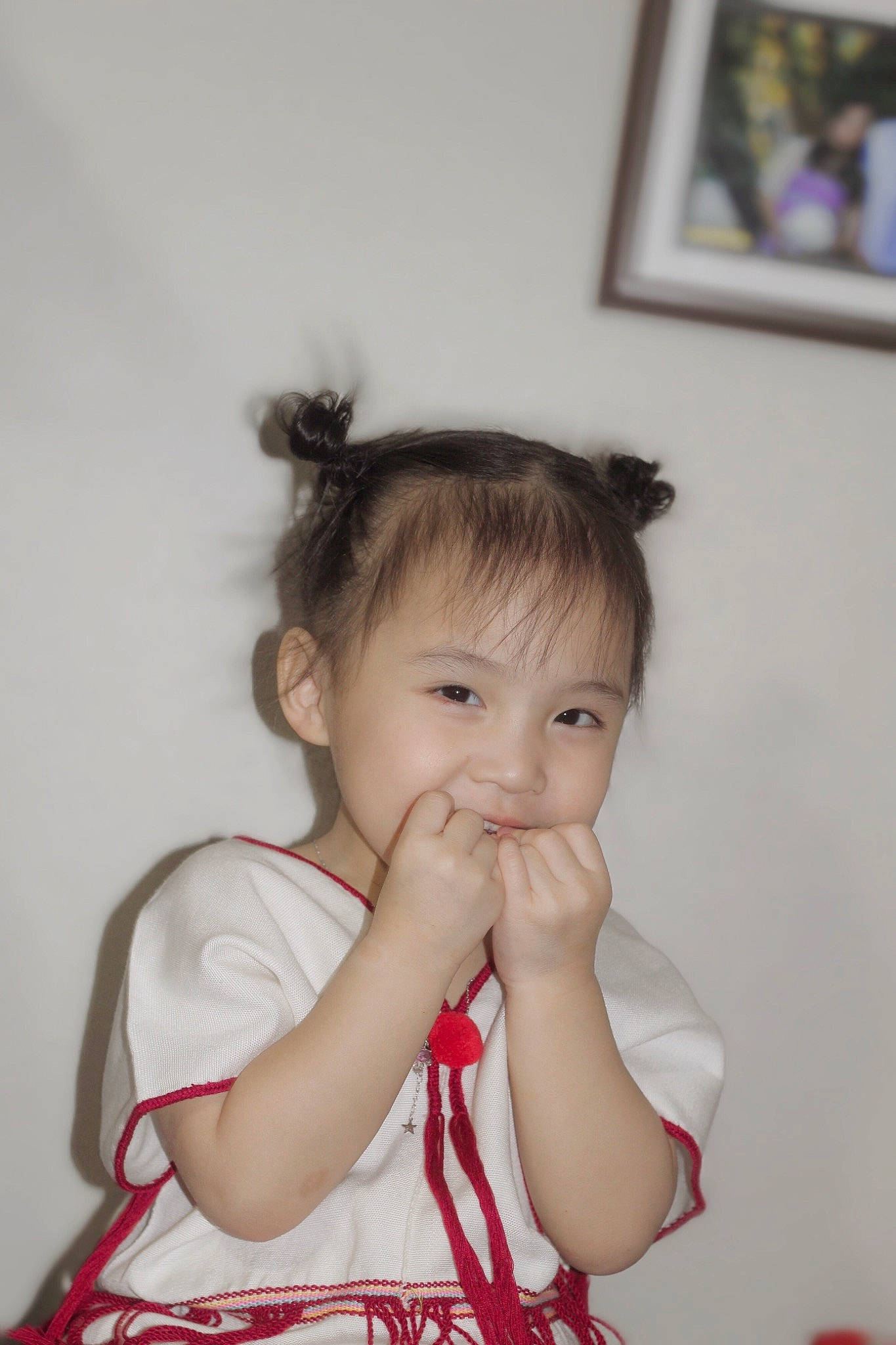 Miracle joined the competition — help win amazing prizes! baby, baby_toddler_clothing, bangs, cheek, child, ear, eyelash, gesture, happy, iris, lip, neck, nose, pattern, person, picture_frame, room, skin, sleeve, thumb