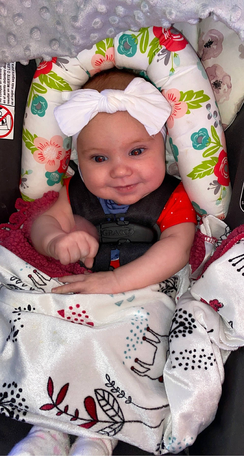 Bexley joined the competition — help win amazing prizes! baby, baby_products, baby_toddler_clothing, carmine, cheek, child, hair_accessory, headband, headwear, joy, linens, mouth, nose, pattern, person, pink, toddler