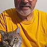 Miracle participe au concours pour gagner de l'argent avec cette photo : arm, beard, cat, close_up, companion, fur, glasses, gray_cat, home, indoor, man, orange_glasses, person, pet, photography, portrait, selfie, sitting, whiskers, yellow_shirt