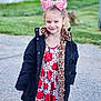bow, child, coat, cute, dress, fashion, girl, grass, gravel, happy, hearts, leopard_print, nature, outdoor, person, portrait, red_roses, smiling, winter_clothing, young