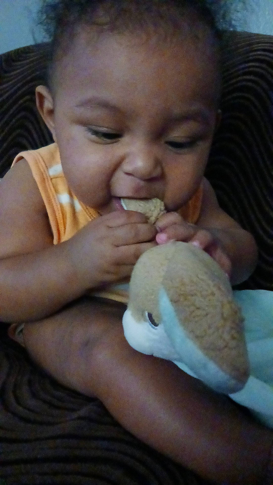 Amari is registered to the contest to win money with this photo: baby, baby_toddler_clothing, cheek, child, ear, eyelash, finger, food_craving, gesture, hand, happy, head, mouth, nail, nose, person, skin, smile, tableware, thumb