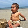 Awen participe au concours pour gagner de l'argent avec cette photo : child, toddler, beach, sand, bucket, shorts, barefoot, necklace, summer, outdoor, sea, sky, sunny, cute, portrait, sitting, sand_on_skin, vacation, daytime, play