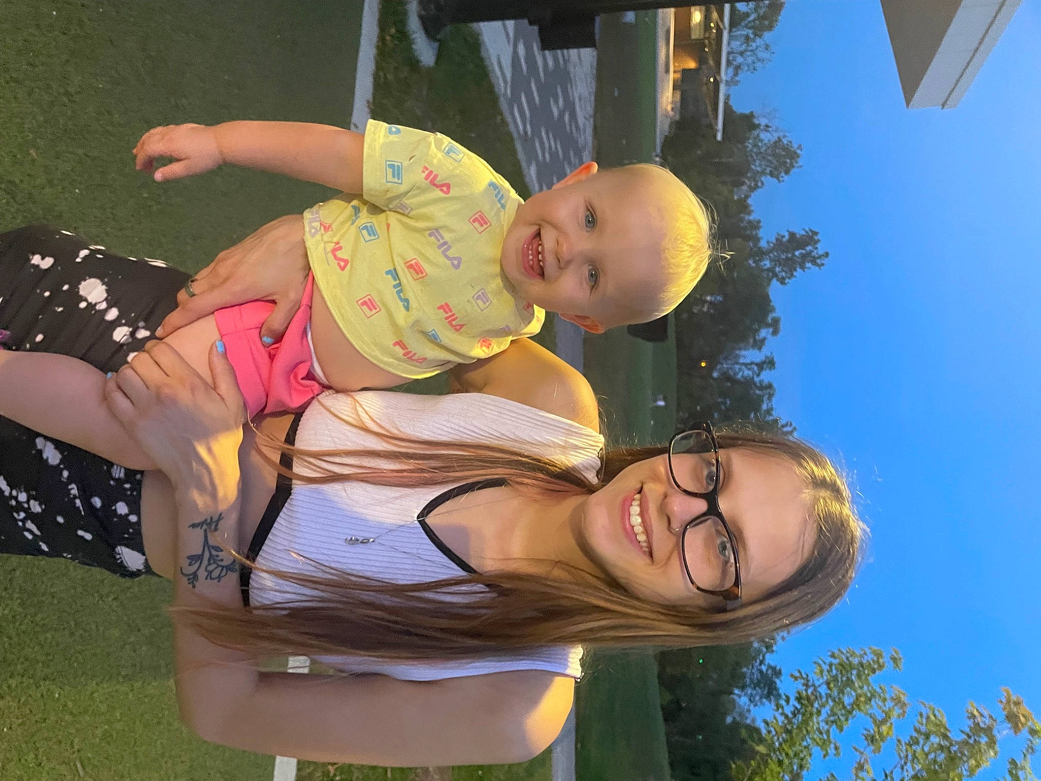 Kallie joined the competition — help win amazing prizes! abdomen, baby, child, fun, gesture, grass, happy, joy, leaf, leisure, organ, people_in_nature, person, sky, smile, summer, toddler, travel, tree, trunk