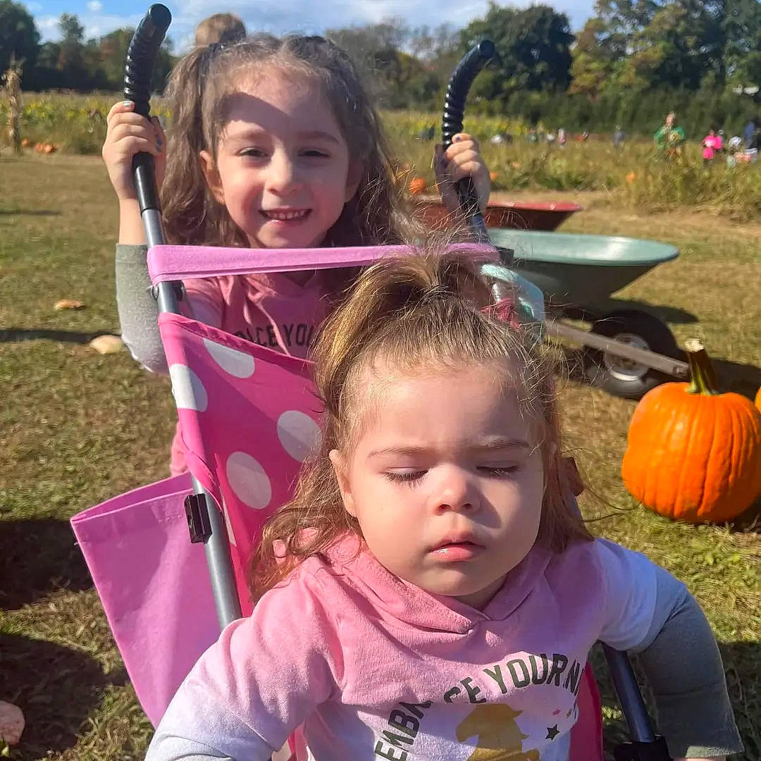Gianna joined the competition — help win amazing prizes! calabaza, community, cucurbita, fun, gourd, grass, happy, joy, leaf, leisure, people_in_nature, person, plant, pumpkin, recreation, sky, smile, squash, summer, toddler