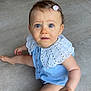 Anaelle a rejoint le concours — aidez-le/la à gagner de superbes lots ! baby, blue_eyes, casual, child, clothing, curious, cute, expression, floor, hair_clip, indoor, infant, looking_up, one_person, person, sitting, skin, tile, white_collar, young_child