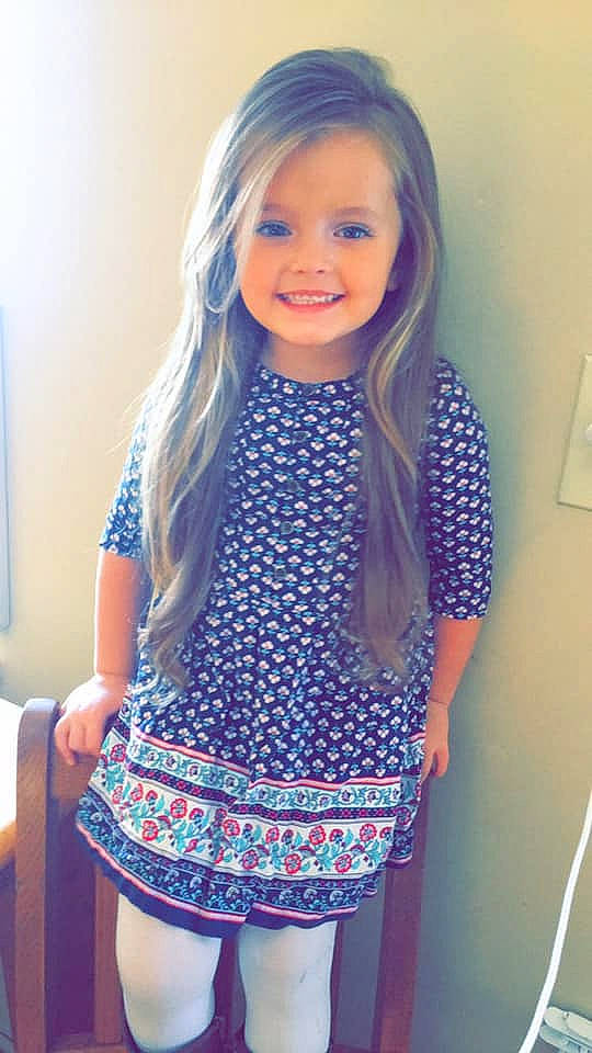 Alyvia joined the competition — help win amazing prizes! blond, blue, child, child_model, clothing, design, dress, fashion, hair, joy, neck, outerwear, pattern, person, product, purple, shoulder, sleeve, t_shirt, toddler