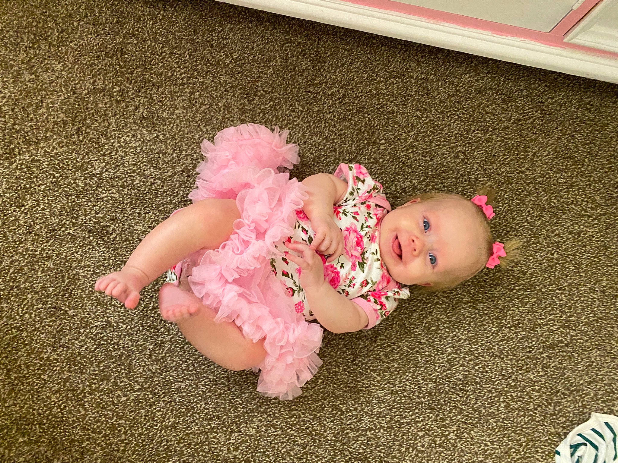 Gracie joined the competition — help win amazing prizes! baby, baby_toddler_clothing, child, dress, ear, family, floor, flooring, footwear, fur, head, person, photography, pink, play, product, shoe, skin, toddler