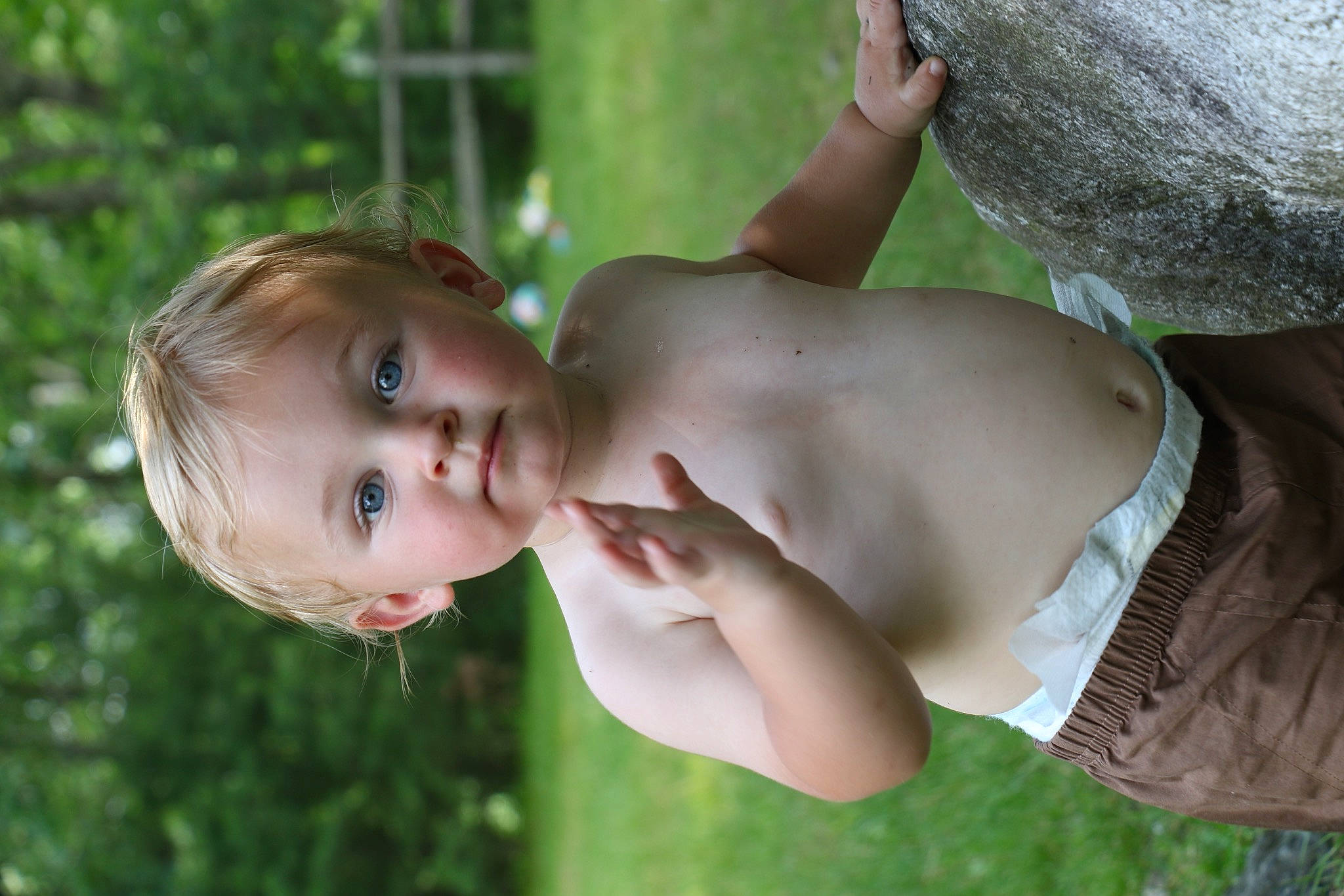 Drew is registered to the contest to win money with this photo: abdomen, arm, baby, botany, chest, dress, flash_photography, grass, happy, human_body, joint, leisure, lip, people_in_nature, person, plant, skin, smile, toddler, tree