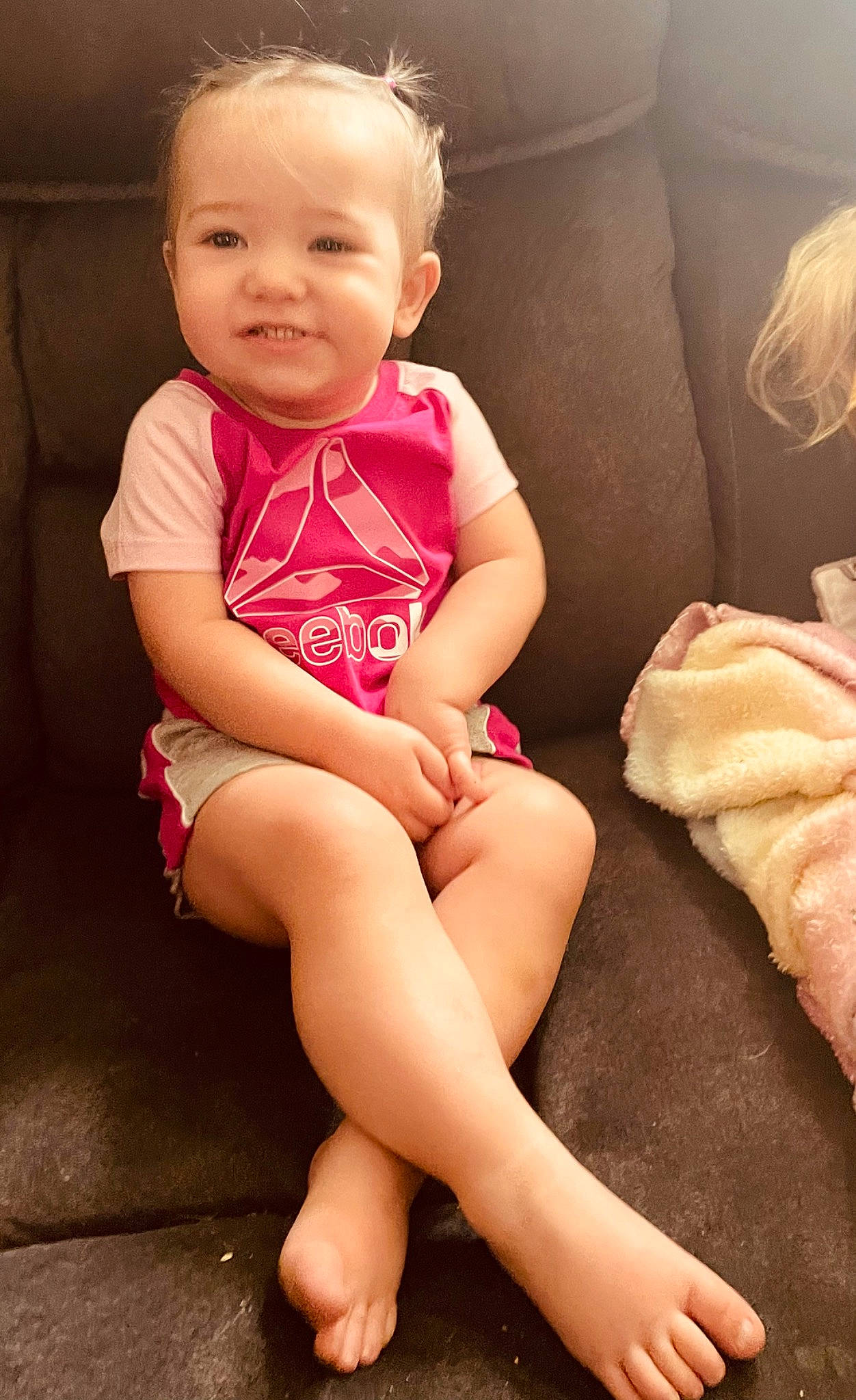 Kensleigh joined the competition — help win amazing prizes! arm, baby_toddler_clothing, cheek, chin, face, finger, head, human_body, joint, joy, knee, leg, lip, mouth, neck, person, pink, shoulder, skin, sleeve