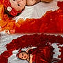 Charlotte is registered to the contest to win money with this photo: baby, infant, red_dress, headband, flower_petals, heart_shape, hands, white_background, cute, newborn, portrait, celebration, adorable, fabric, soft_light, lying_down, decorative, closeup, skin, festive