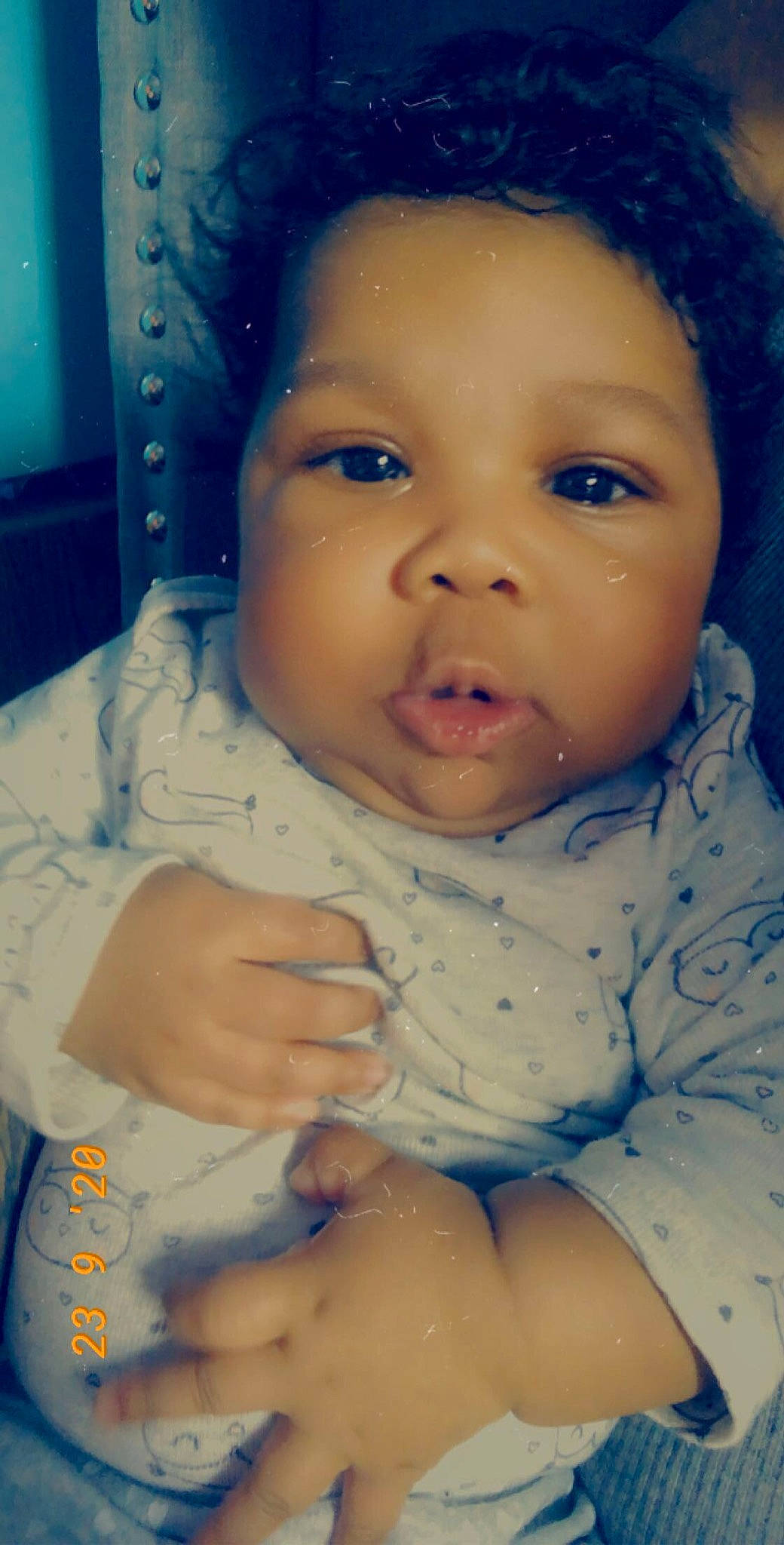 Adalynne is registered to the contest to win money with this photo: baby, baby_products, baby_toddler_clothing, black_hair, cheek, child, chin, eyebrow, eyelash, forehead, iris, lip, person, skin, stomach, toddler, tongue