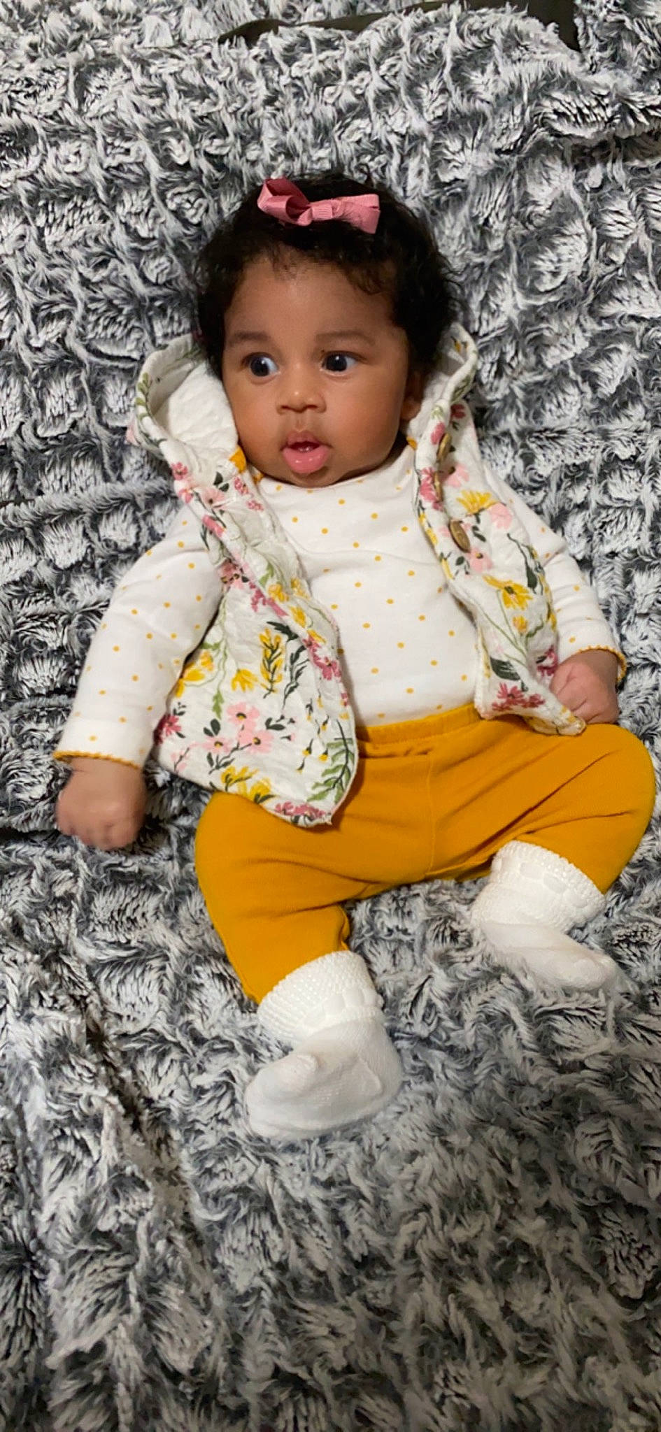 Dakota joined the competition — help win amazing prizes! baby, baby_toddler_clothing, cheek, child, eye, face, facial_expression, floor, flooring, grass, happy, head, nose, pattern, person, skin, sleeve, standing, surprise, t_shirt