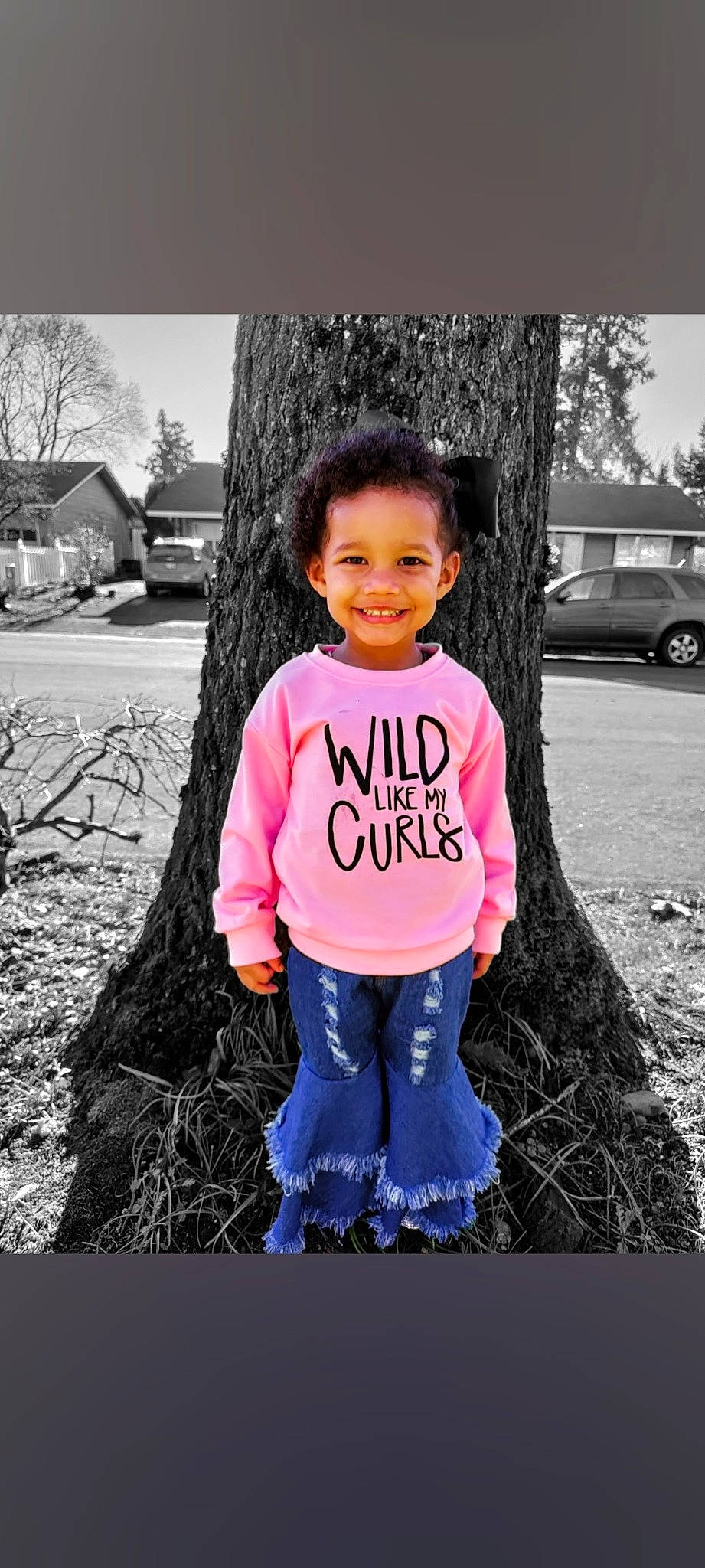 Zola Mae joined the competition — help win amazing prizes! baby_toddler_clothing, black, car, clothing, cool, facial_expression, grass, happy, joy, magenta, people_in_nature, person, pink, plant, sleeve, smile, standing, street_fashion, tire, toddler
