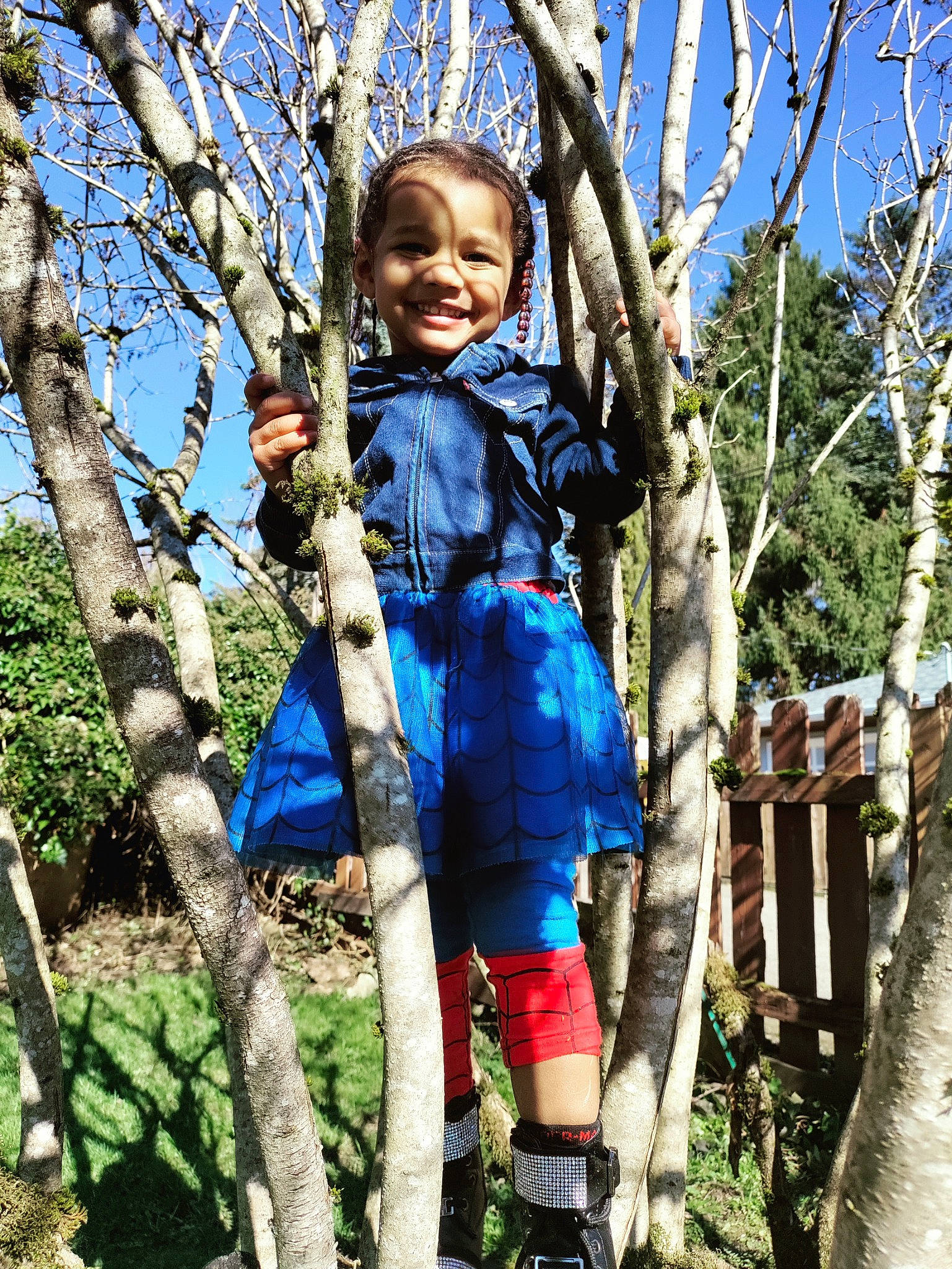 Zola Mae joined the competition — help win amazing prizes! child, electric_blue, forest, fun, grass, happy, jacket, joy, leisure, people_in_nature, person, plant, recreation, sky, smile, spring, t_shirt, toddler, tree, trunk